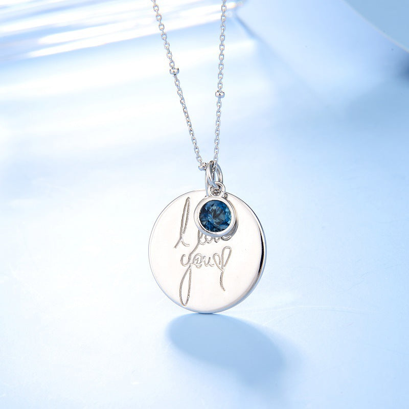 Engraved I Love You Disc Necklace with Birthstone for Women Girl Gift Box