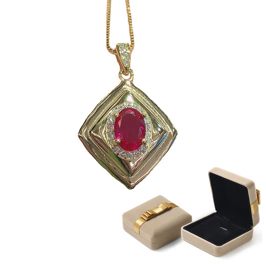 Retro Rhomboid Pendant Women's Necklace with Gift Box
