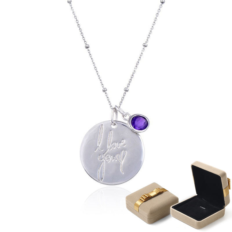 Engraved I Love You Disc Necklace with Birthstone for Women Girl Gift Box